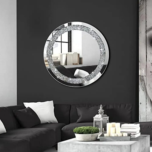 Crystal Crush Diamond Silver Mirror 20x20x1 inch Frameless Elegant Stylish