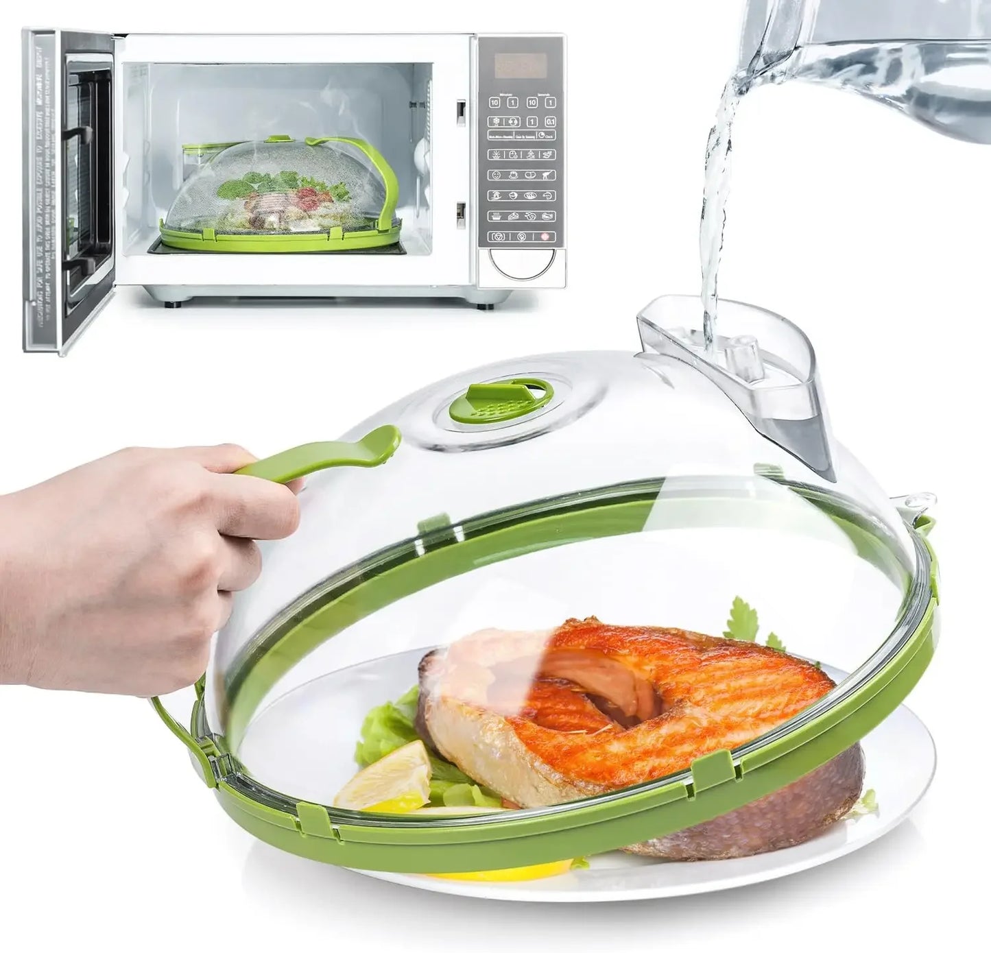 Microwave Cove Clear Splatter Cover with Water Steamer and Handle 10 Inch Plate Cover