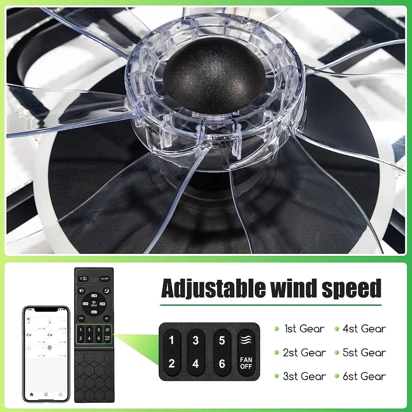 27" Ceiling Fans with Lights Remote Dimmable LED Lights 6 Speed Adjustable Fan