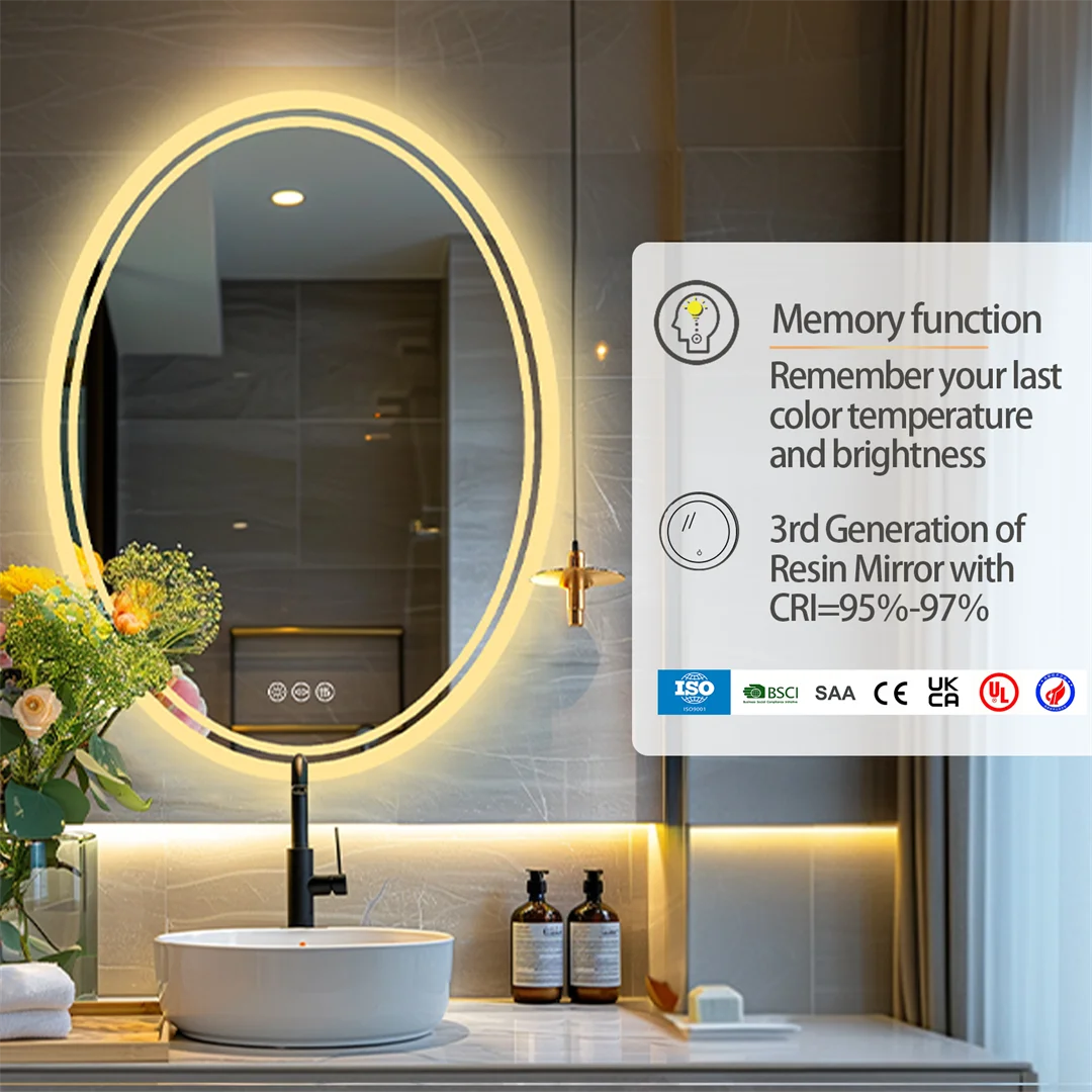 Luxury Oval LED Mirror Backlit LED with Demister for Home All Rooms