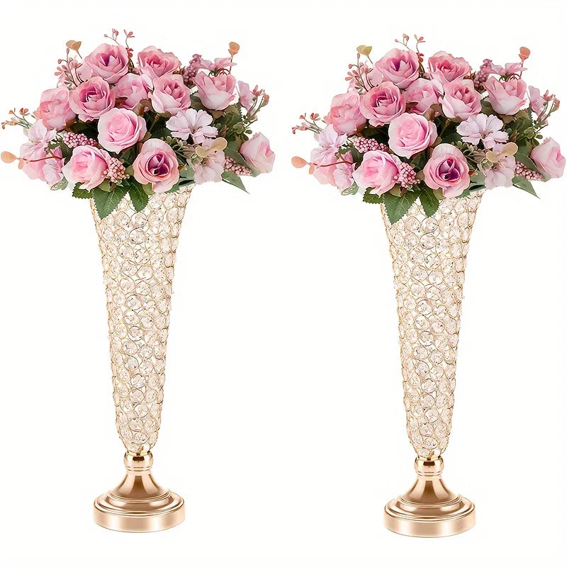 2 Crystal Vases, 20 Inches High, For Use in the Center or Dining Tables Home Decor (Silver)