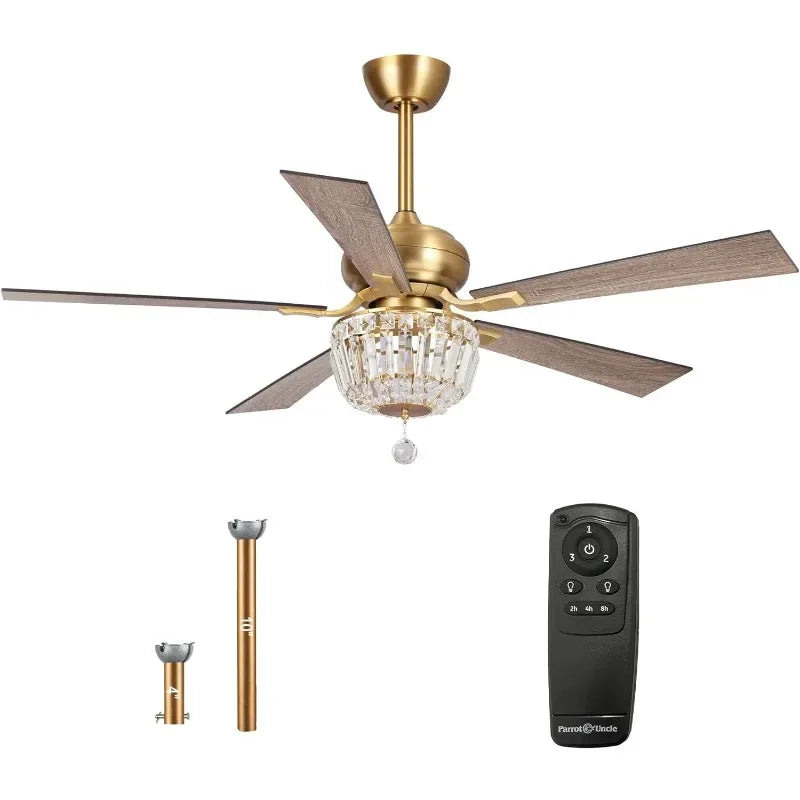 Ceiling Fan with Lights and Remote 52 Inch Gold Ceiling Fan with Light Crystal Chandelier