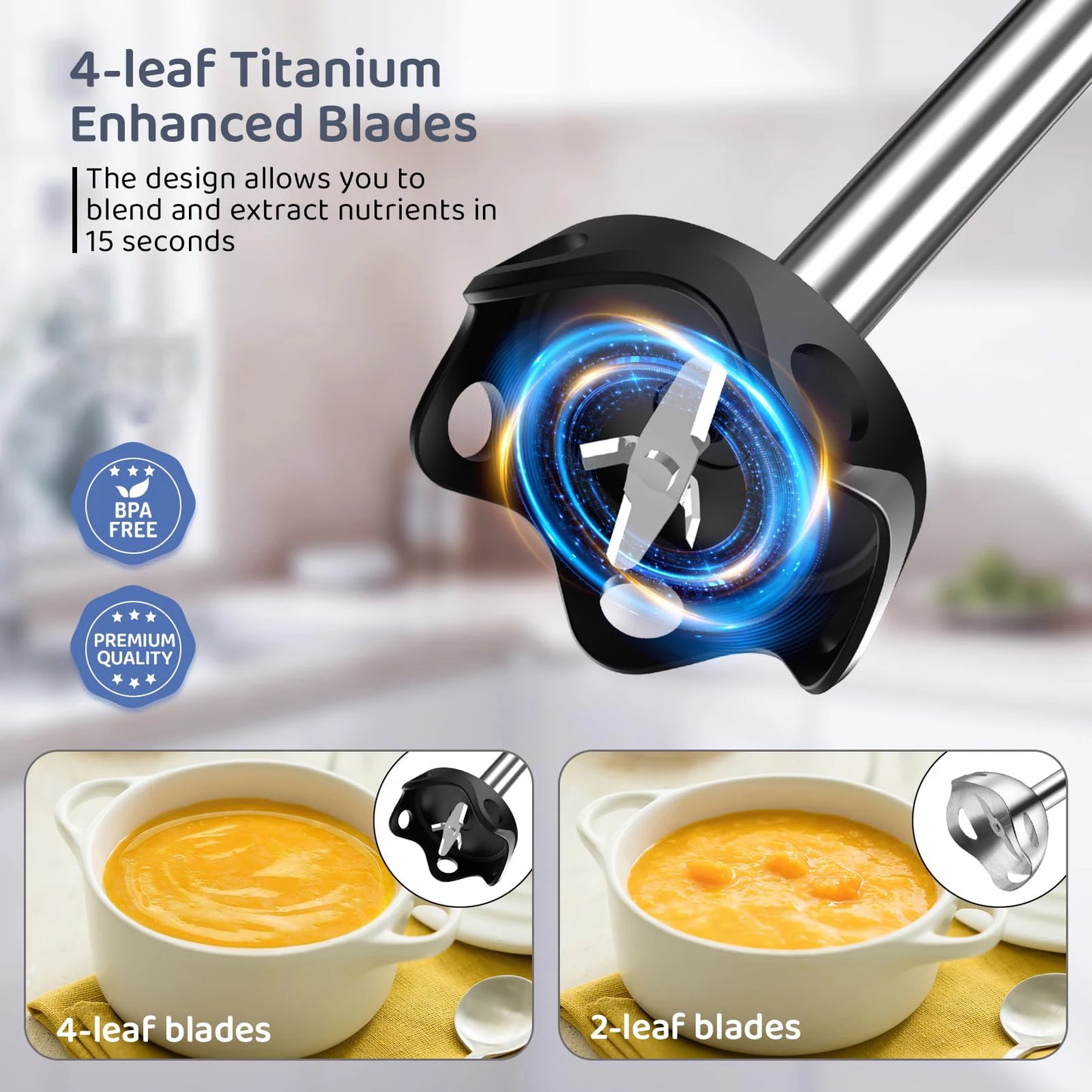 1000-Watt Powerful Handheld Immersion Blender, Egg Beater Smoothies, Sauces, Baby Food Soups