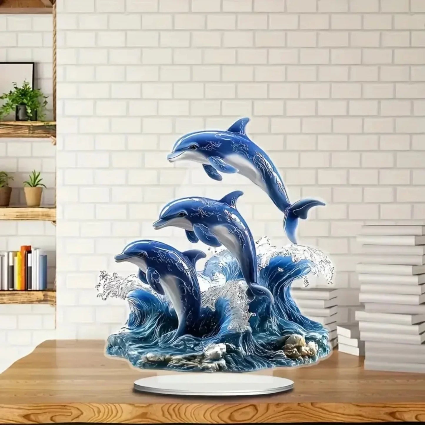Blue Dolphin Marine Organism Decor Case Ornament Desktop Kit Gift Sign