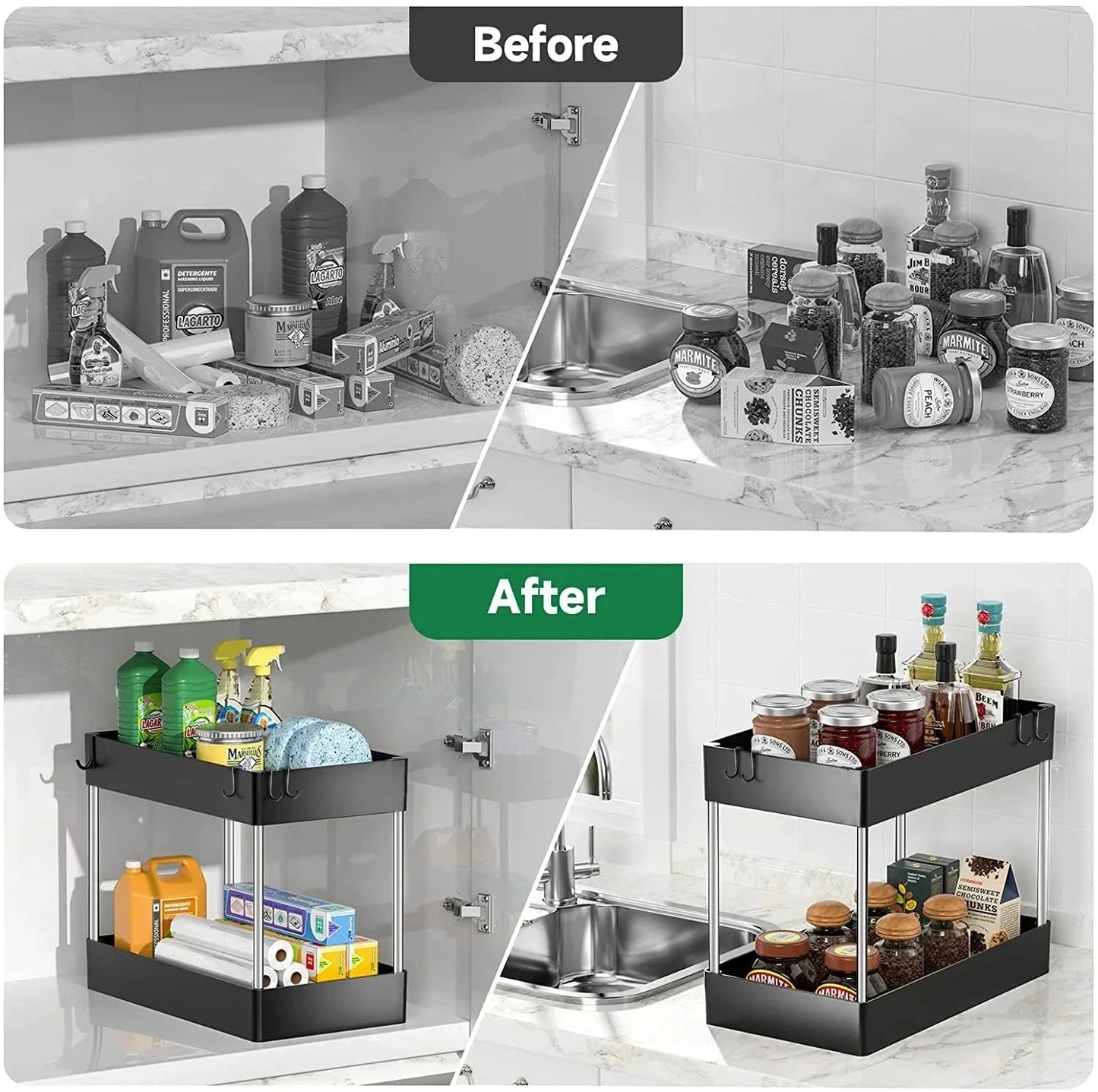 Under Sink Storage Organizer 2 Tier Drawer Rack Cabinet Under Sink Storage Rack