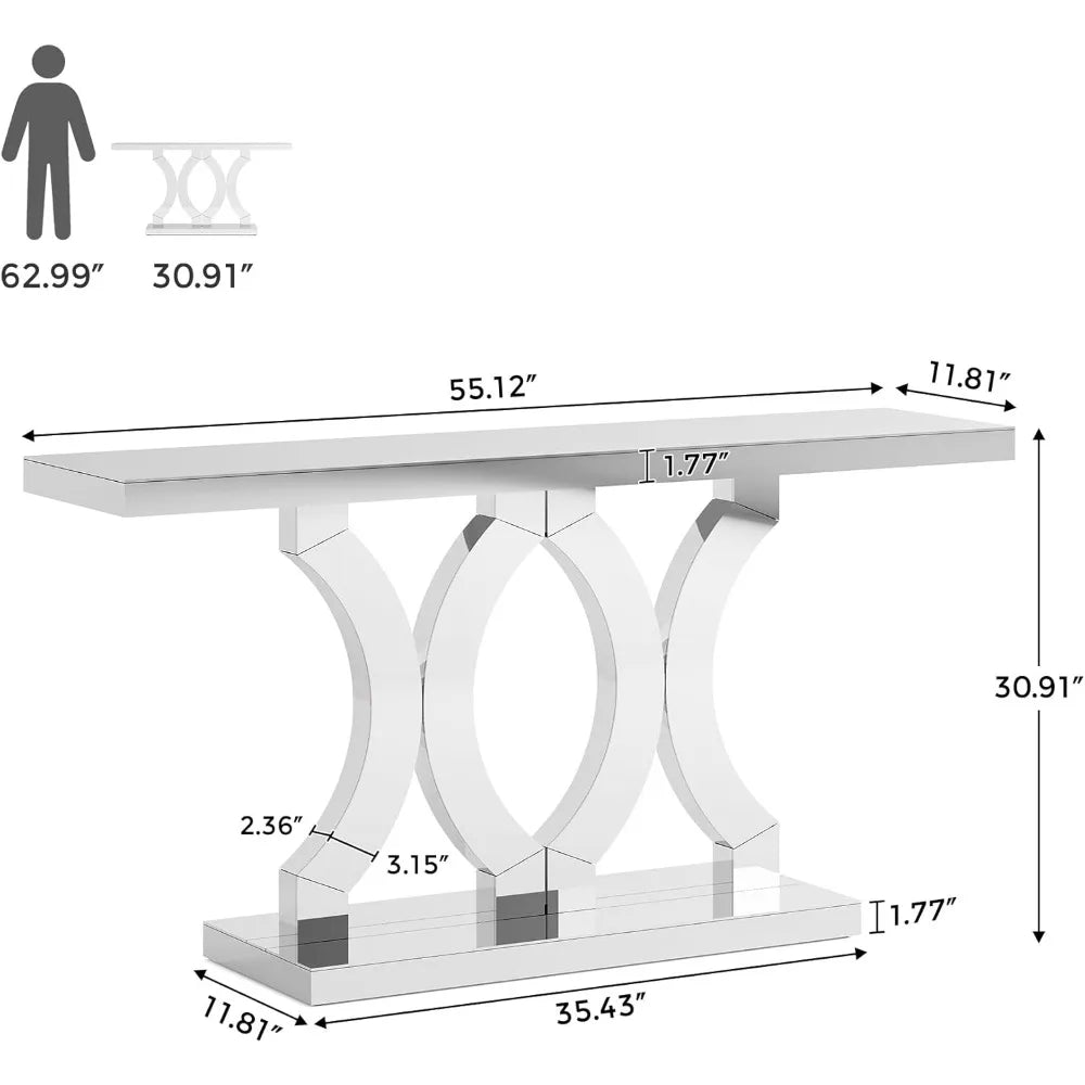 Mirrored Table, with Geometric Base, Modern Sofa Table for Living Room