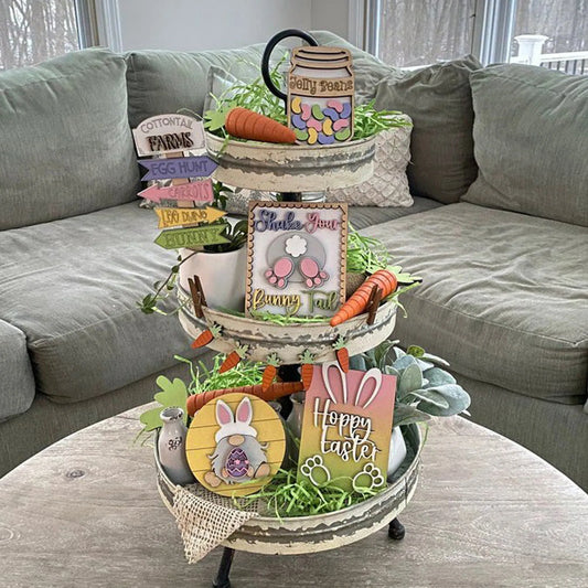 Easter Carrots Tiered Tray Decor Tiered Tray Ornament Decorative Home Cartoon Animal And Plant Letter Tray