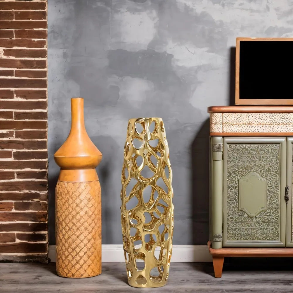 Handmade carved ceramic floor vase, exquisite for decorating tree branches and drying flowers