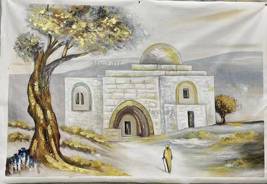 Abstract Oil Painting, Hand Painted Textured Canvas Art, Jerusalem Landscape Judaica, Artwork for Kosher Kitchen Decor