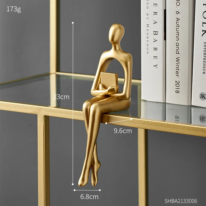 Gold Statues Bookshelf Sculpture For Living Room Modern Figurines Decor