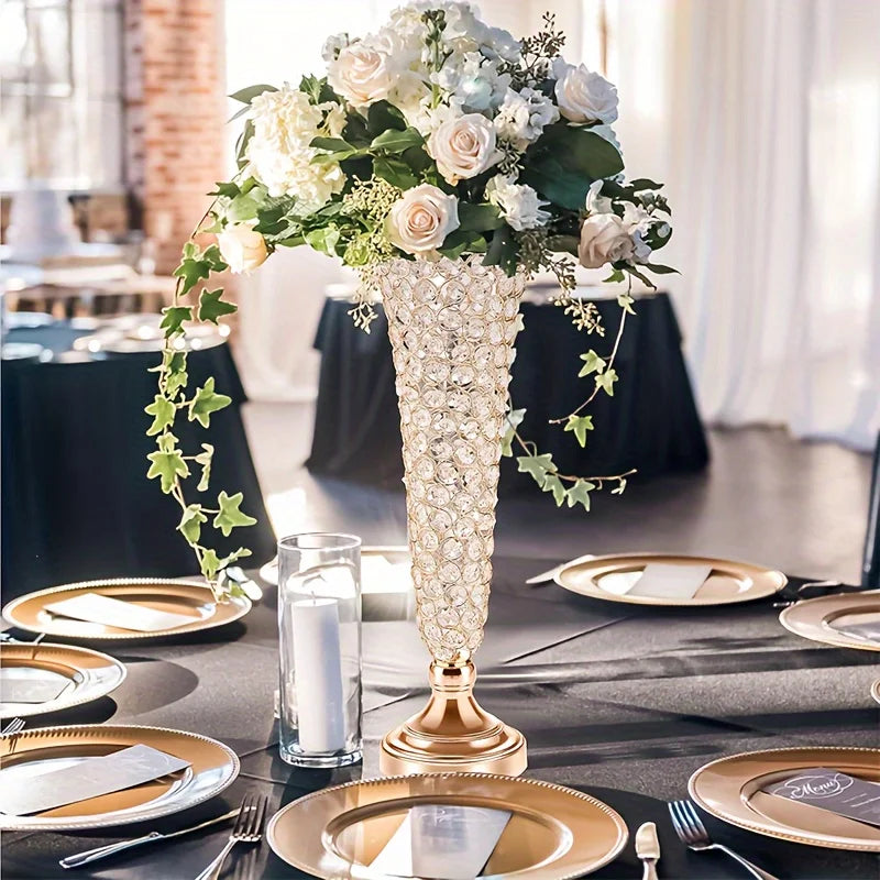 2 Crystal Vases, 20 Inches High, For Use in the Center or Dining Tables Home Decor (Silver)
