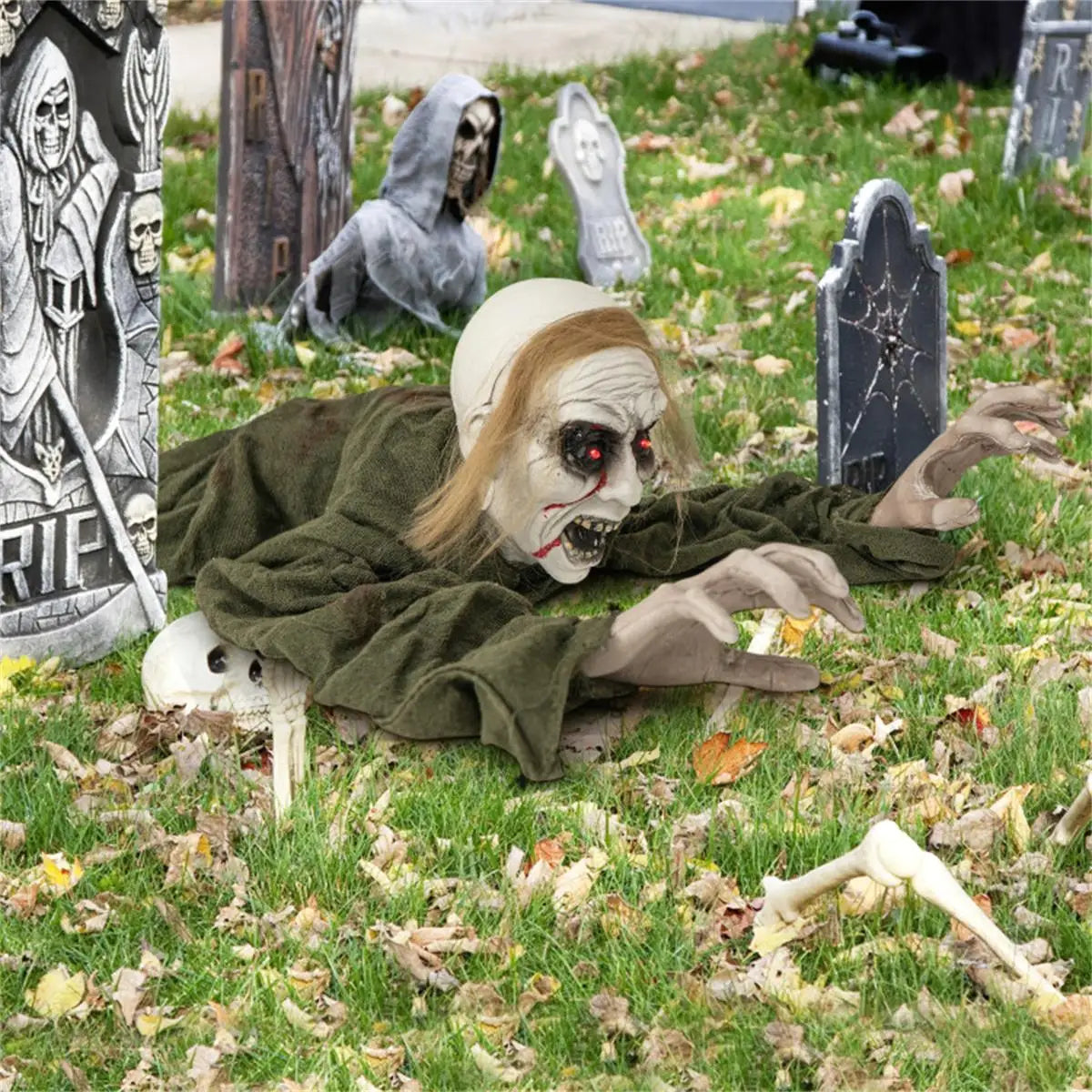 Sparkling Eye Zombie Halloween Decorations with Spooky Sounds - Perfect for Creepy Home Decor!