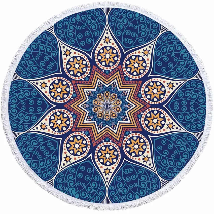 Mandala Geometric Round Beach Towel Bohemian Microfiber For Kids Adults Picnic and Yoga Mat
