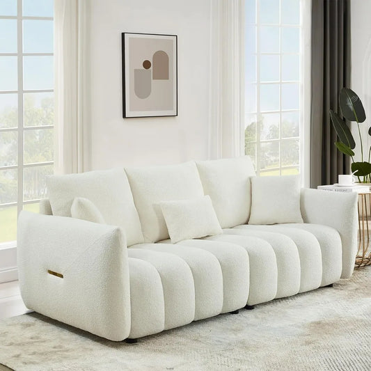 Modern Sofa Couch, Comfy Deep Seat Teddy Cloud Sofa, Upholstered 3-Seater Boucle Couch, Oversized Loveseat Living Room Sofas