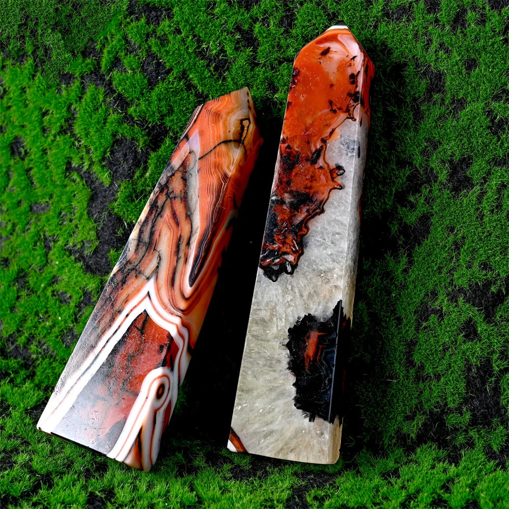 Stunning red and black agate crystal square column, crystal collection decor stone tower
