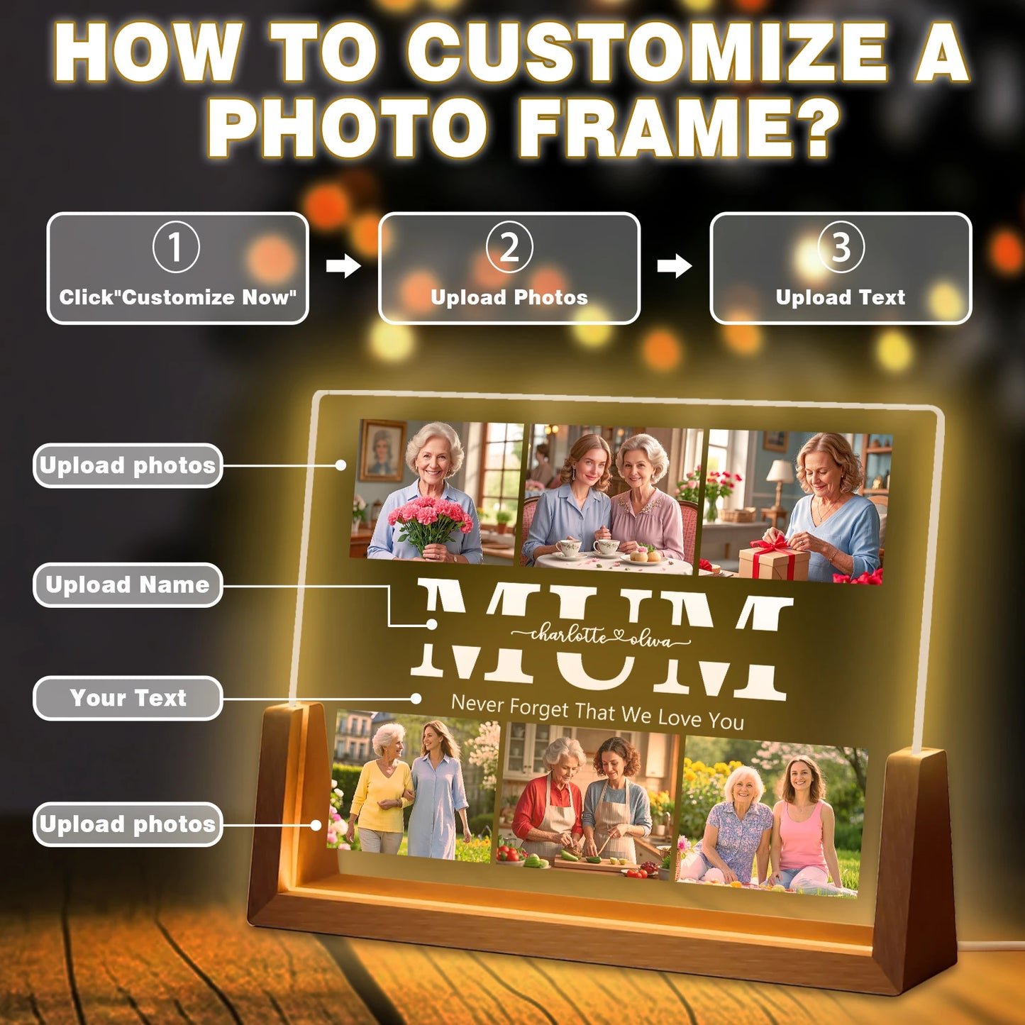 Personalized Acrylic Night Light Charlotte Warm lighting