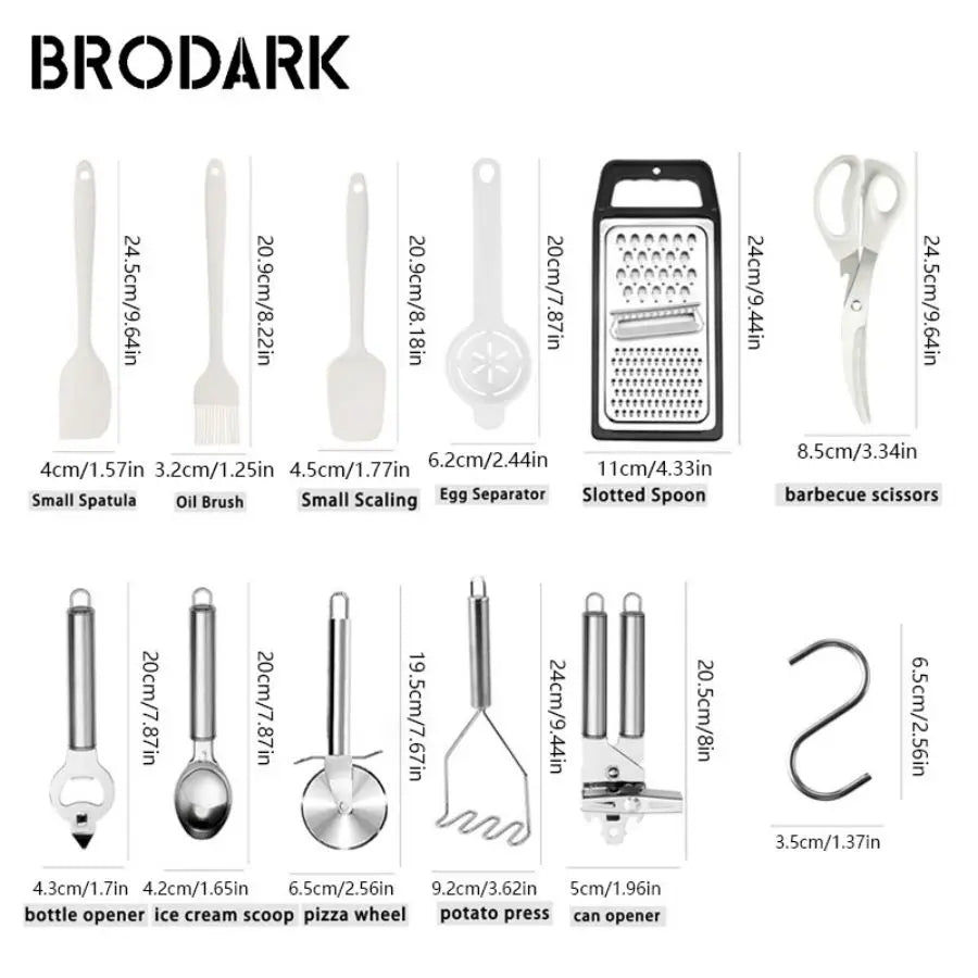 44pcs Premium Silicone Utensil Wooden Handles and Knife - Heat-Resistant, Non-Stick