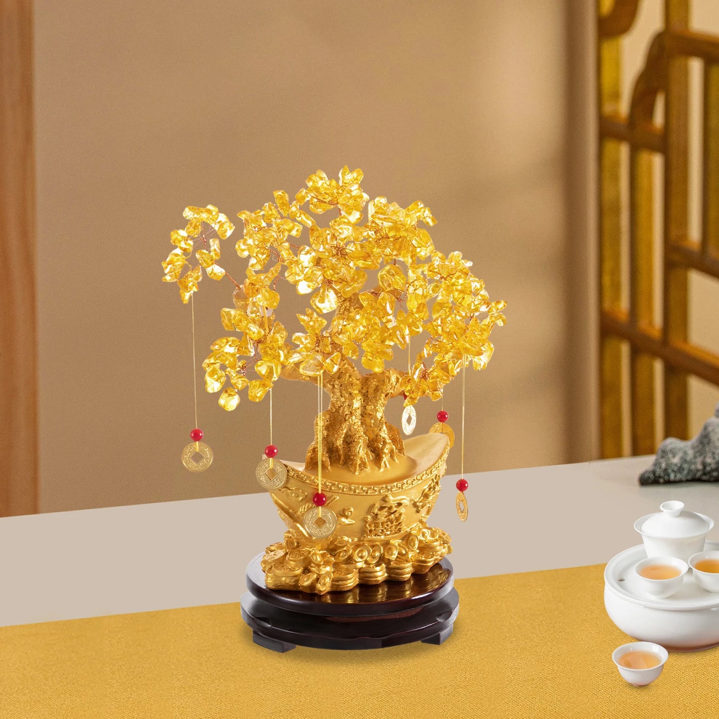 28cm/32cm Lucky Tree Resin Money Tree Ornaments Feng Shui Home Decor