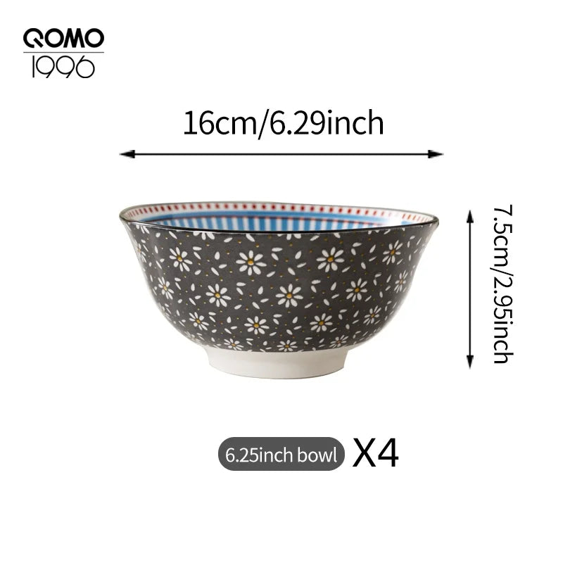 4 Pieces Ceramic Bowl Set Multicolored 6.25 Inch Porcelain Set / Ceramic Bowls for Home Kitchen