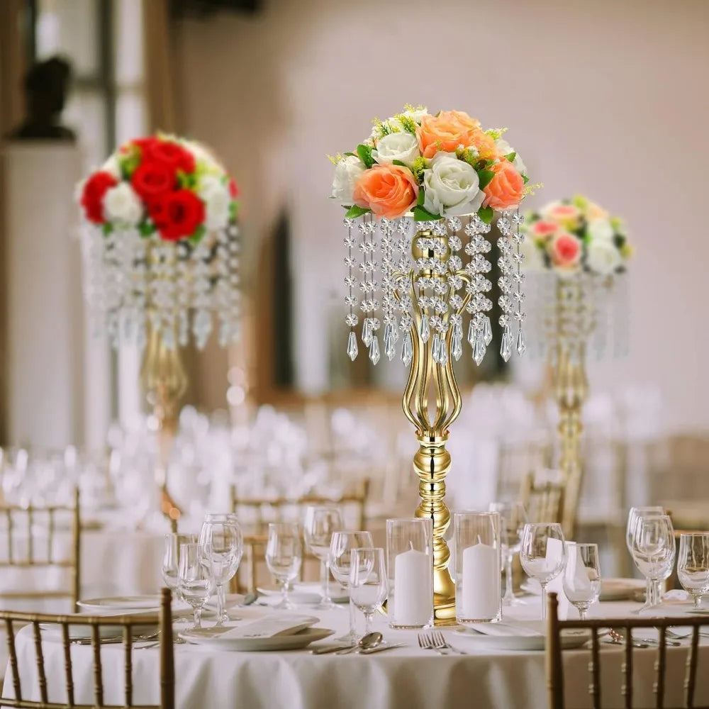 16 Pcs Centerpieces, Vase with Chandelier Crystal, Flower Party (Silver)
