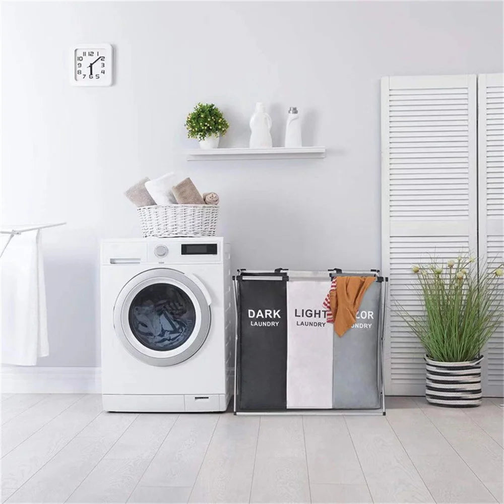 3 Grids Laundry Basket Foldable Dirty Clothes Organizer Waterproof Basket Large Laundry Hamper