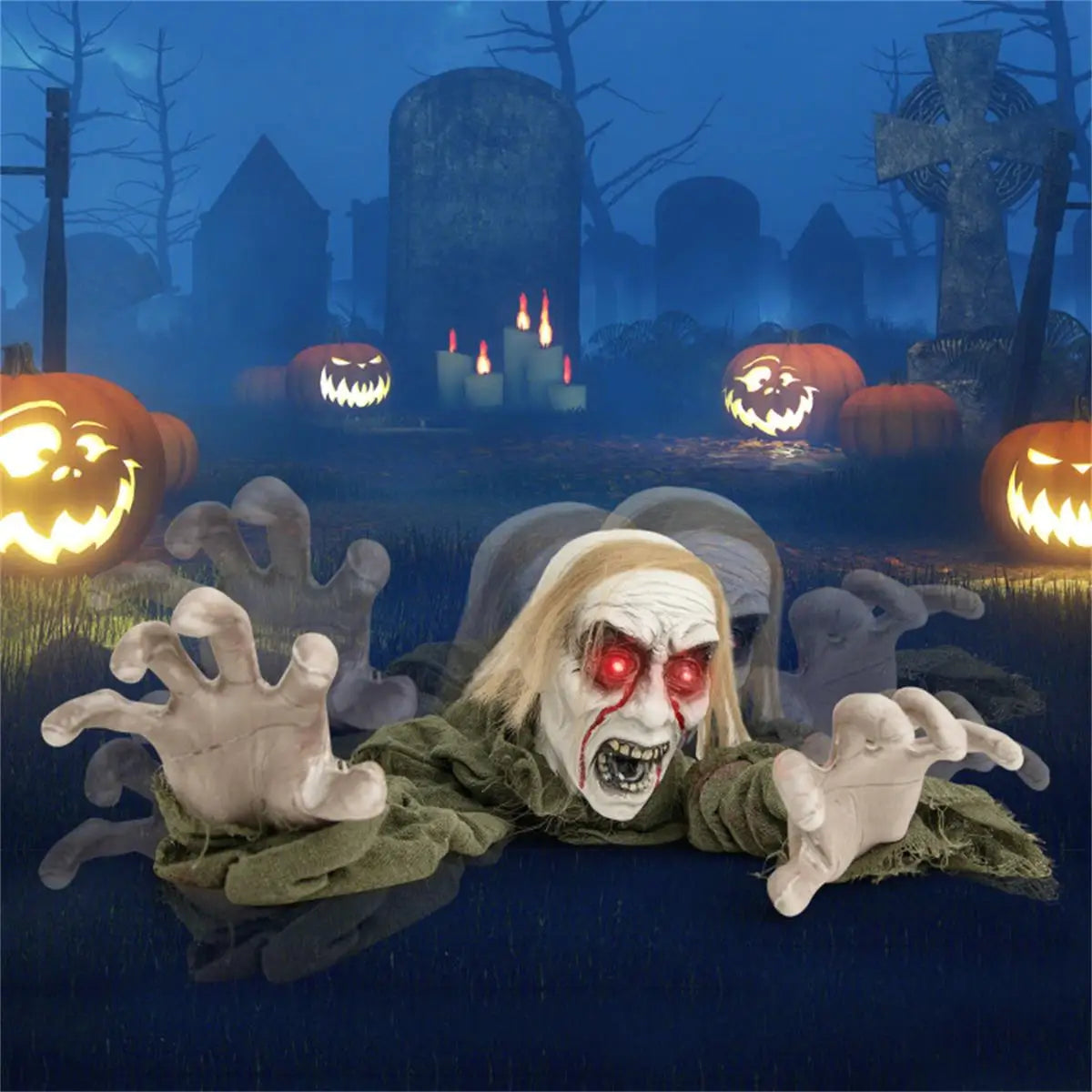 Sparkling Eye Zombie Halloween Decorations with Spooky Sounds - Perfect for Creepy Home Decor!