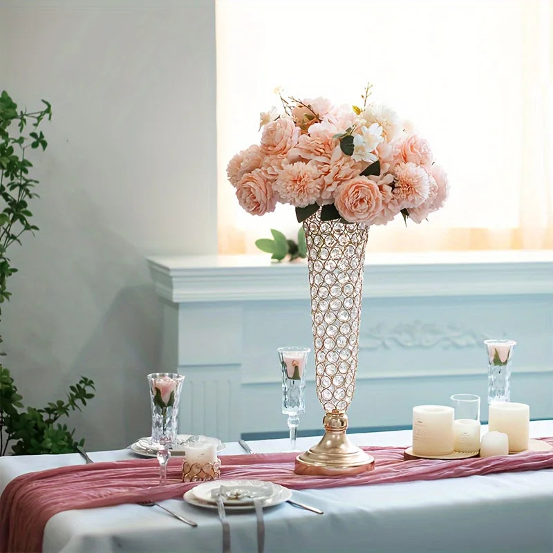 2 Crystal Vases, 20 Inches High, For Use in the Center or Dining Tables Home Decor (Silver)