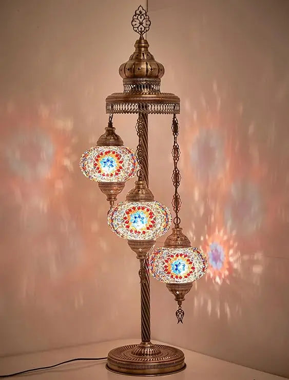 Turkish Moroccan Mosaic Floor & Table Lamp, Tiffany Style Colorful Exotic Oriental Bohemian Lamp