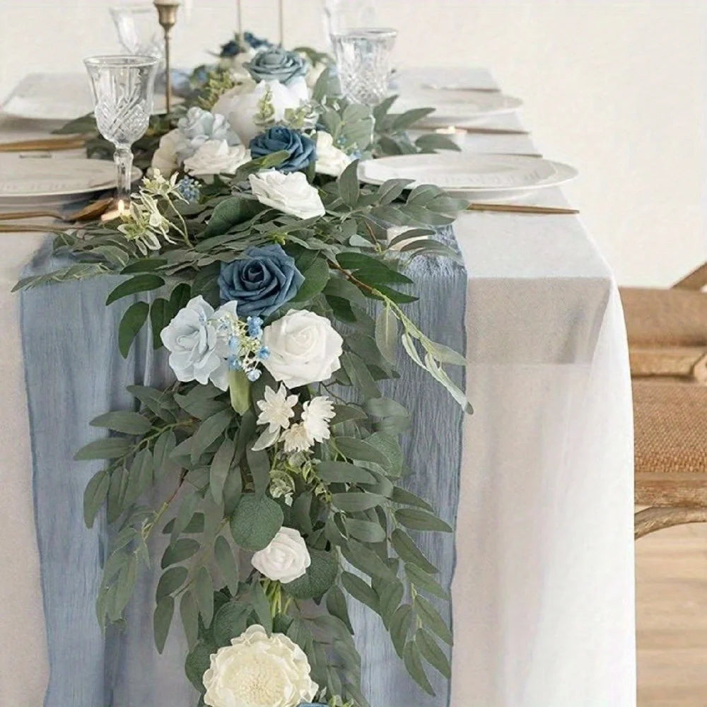 Eucalyptus Willow Leaf Garland with Flower, Handcrafted Sweetheart Arch Backdrop Decorations