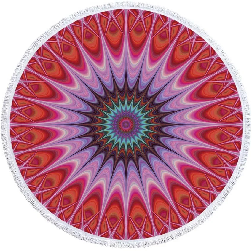 Mandala Geometric Round Beach Towel Bohemian Microfiber For Kids Adults Picnic and Yoga Mat