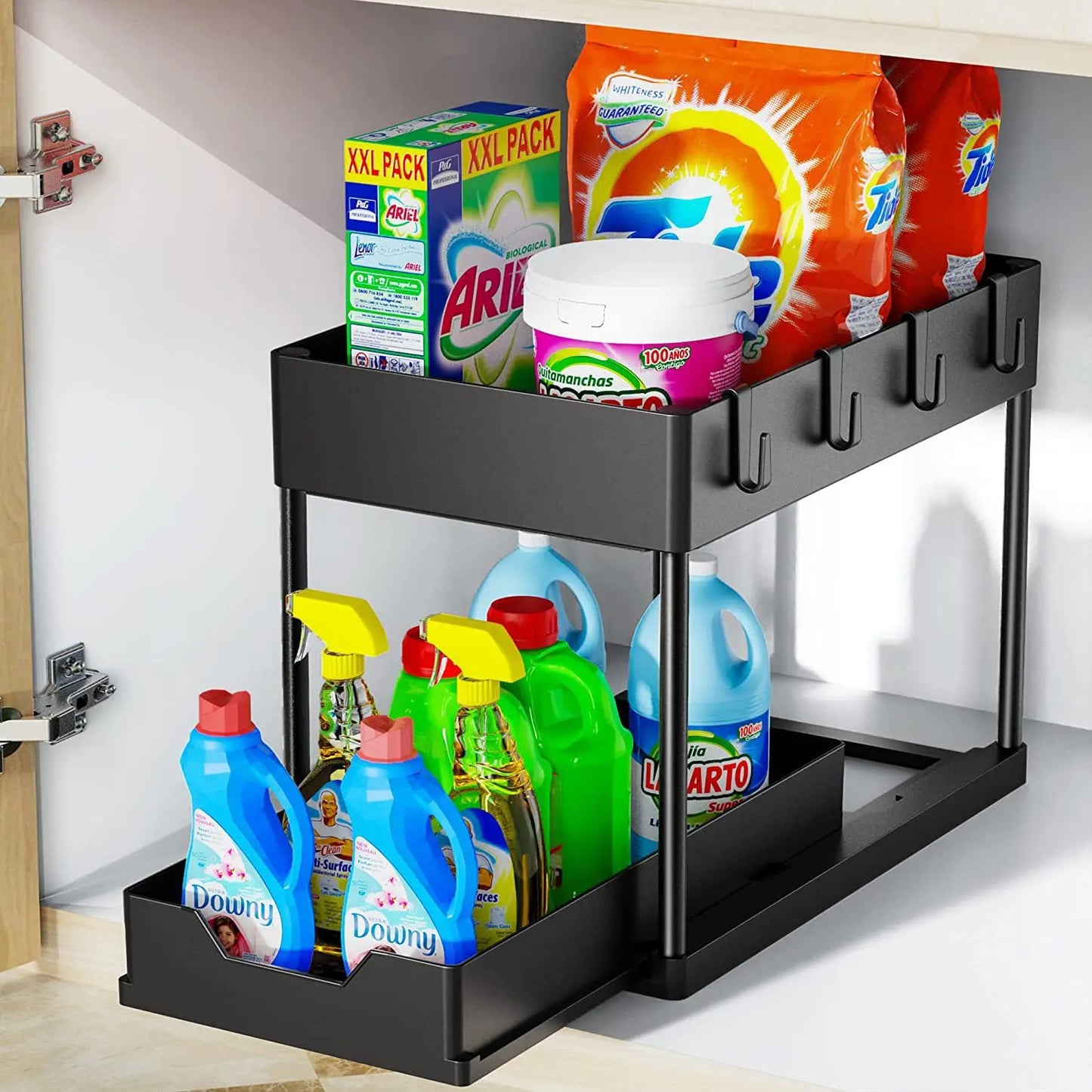 Pull-Out Pantry Multi-Tier Adjustable Storage Shelf for Spices Utensil Under Sink Cabinet Countertop