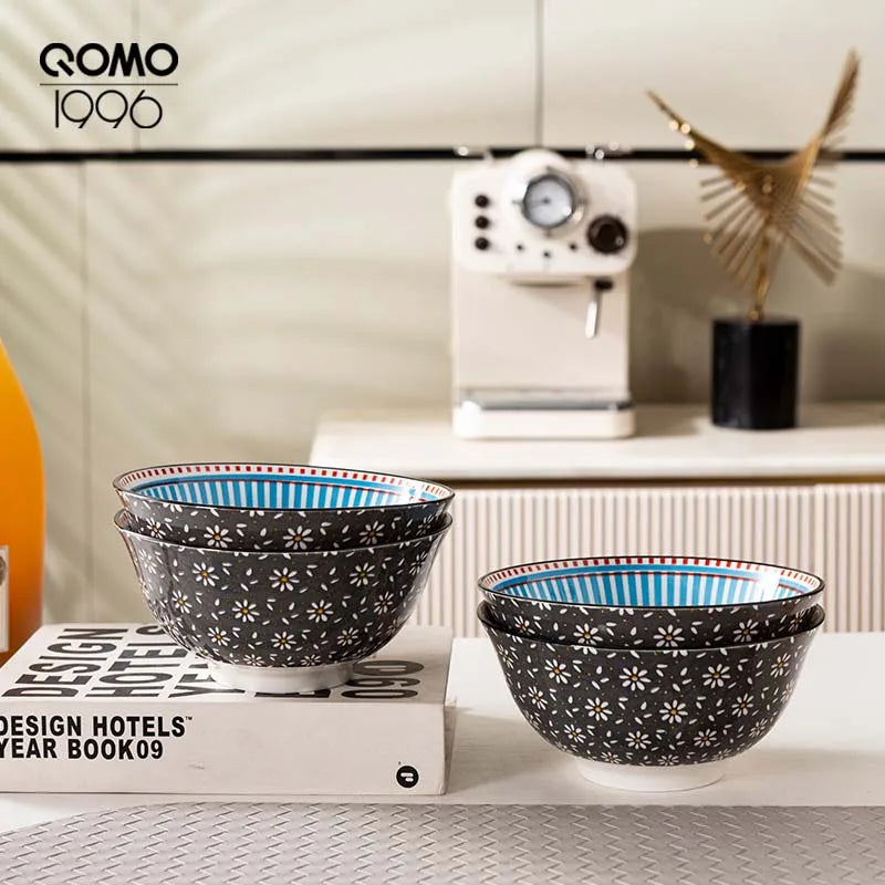 4 Pieces Ceramic Bowl Set Multicolored 6.25 Inch Porcelain Set / Ceramic Bowls for Home Kitchen