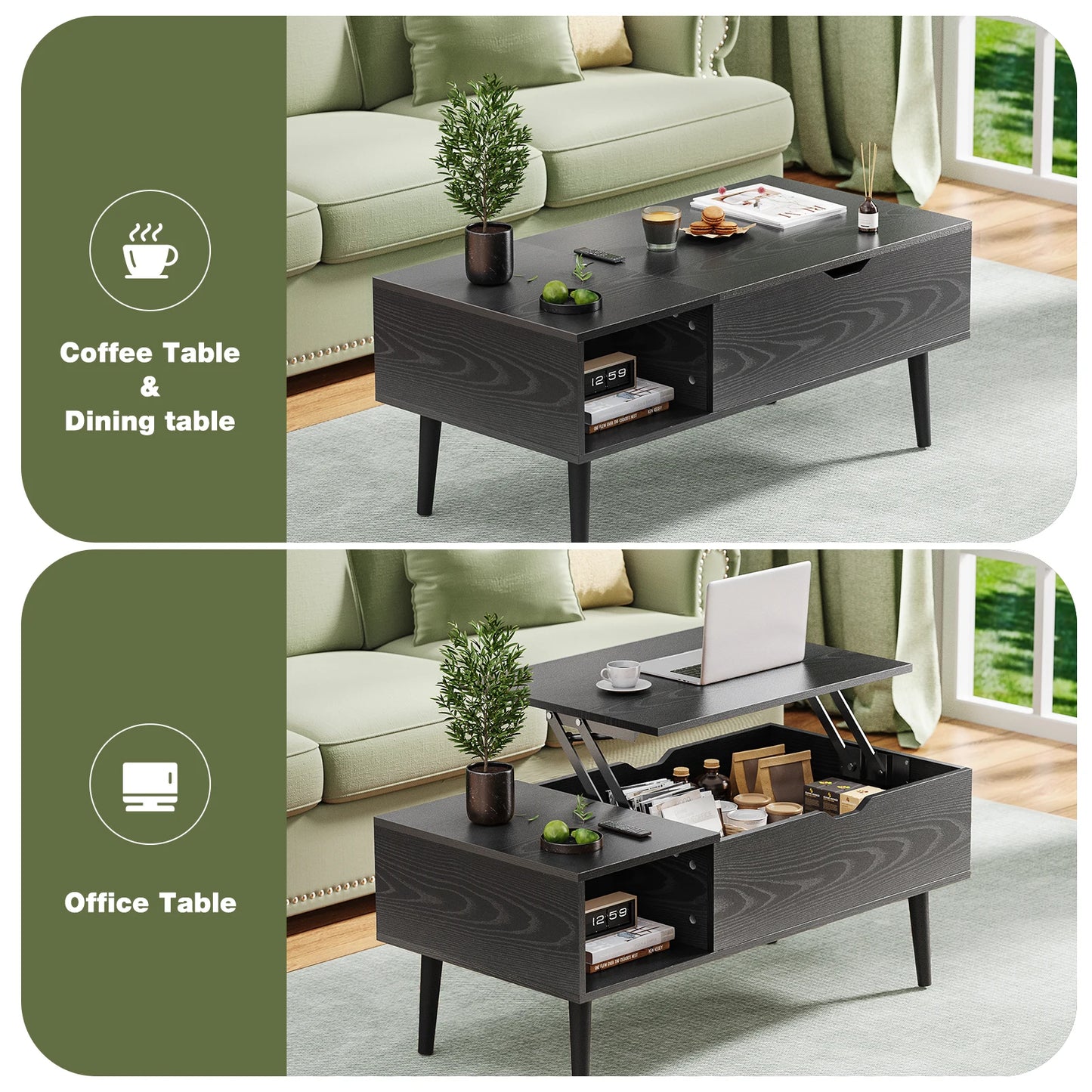 Coffee Table Tea Wood Dining Tables Adjustable Storage Shelf Easy Lift Or Lower