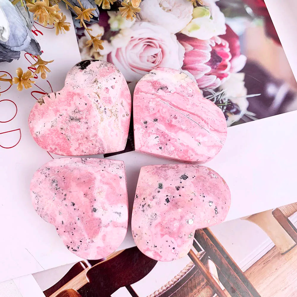 1Pc Natural Mineral Crystal Peru Rhodonite Heart Polishing Unique Pink Pattern Perfect Home Decor