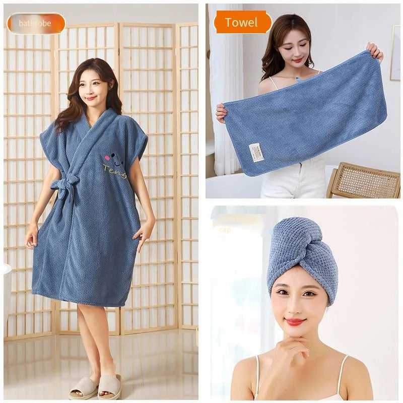 New pineapple bathrobe bath towel coral velvet thickened home cross binding skirt with cap