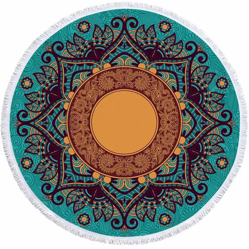 Mandala Geometric Round Beach Towel Bohemian Microfiber For Kids Adults Picnic and Yoga Mat