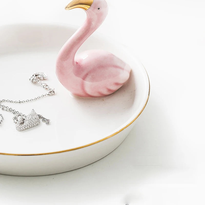 Nordic Ceramic Gold plating Jewelry Dish Storage Plates Dessert Display Bowl Decoration Tray