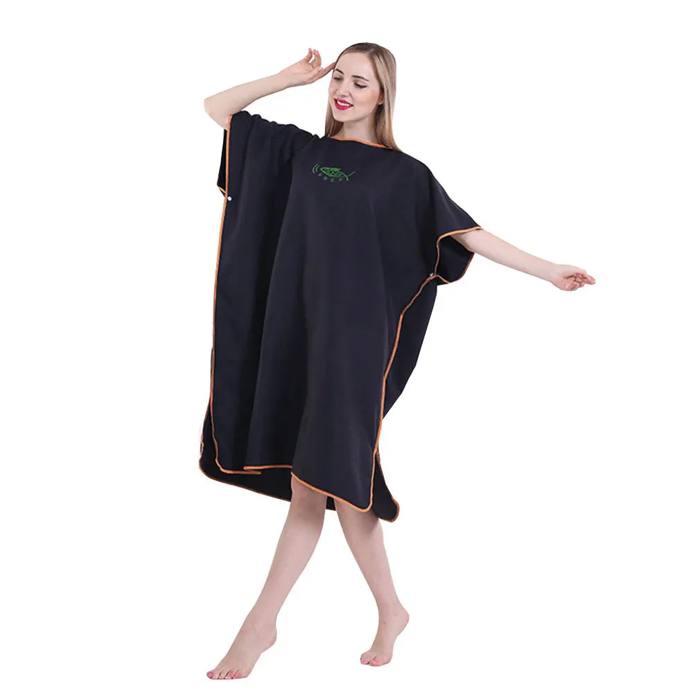 Robe with Hood Microfiber Towel Poncho with Zipper Short Sleeve Poncho Quick Dry