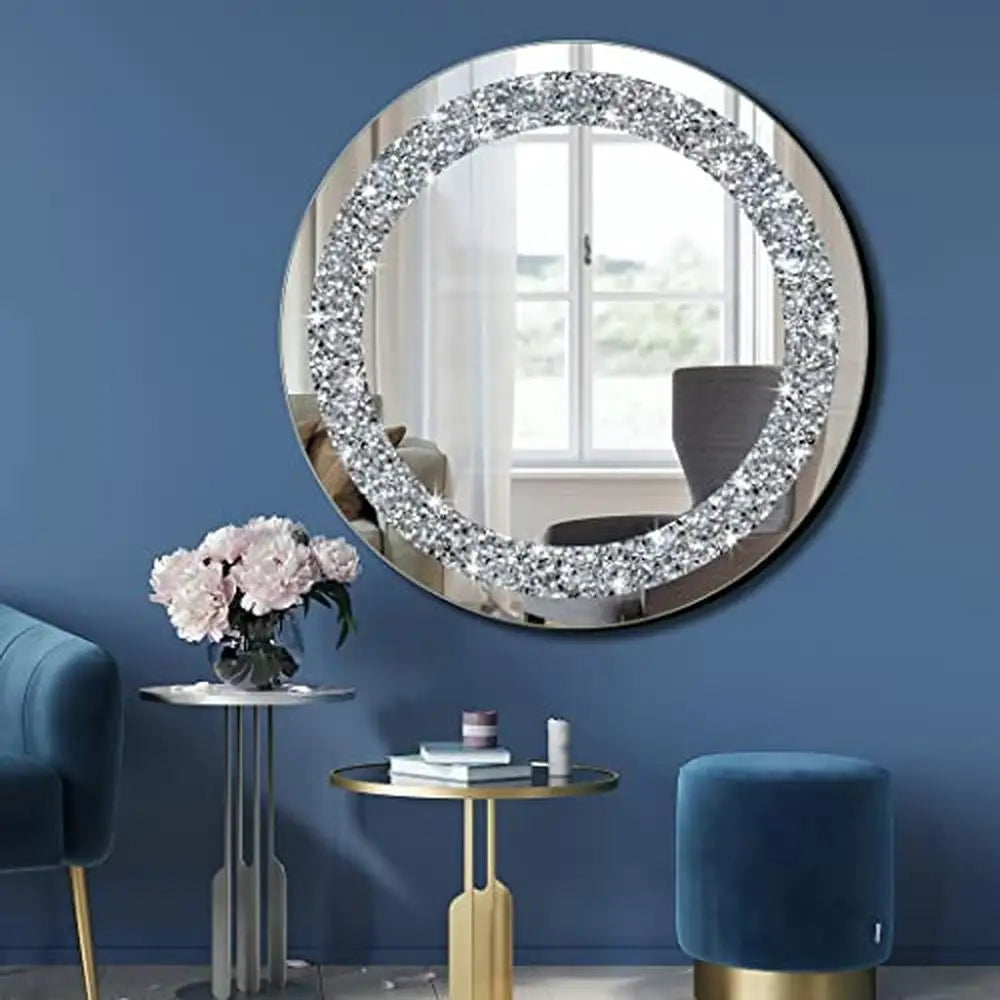 Crystal Crush Diamond Silver Mirror 20x20x1 inch Frameless Elegant Stylish