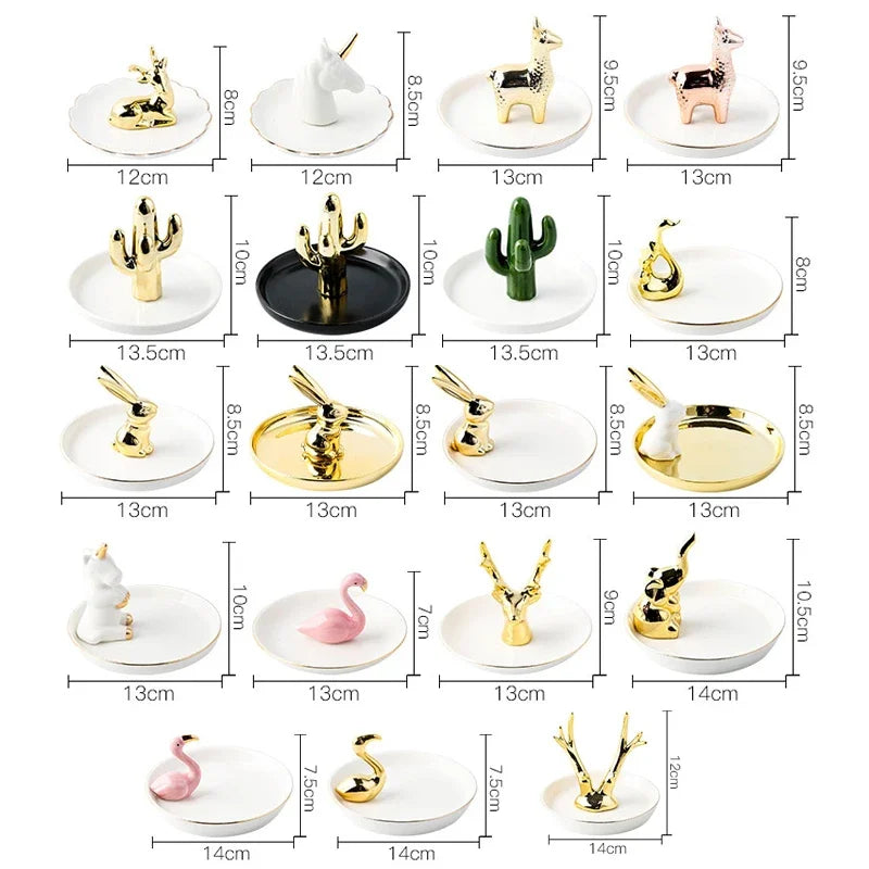 Nordic Ceramic Gold plating Jewelry Dish Storage Plates Dessert Display Bowl Decoration Tray