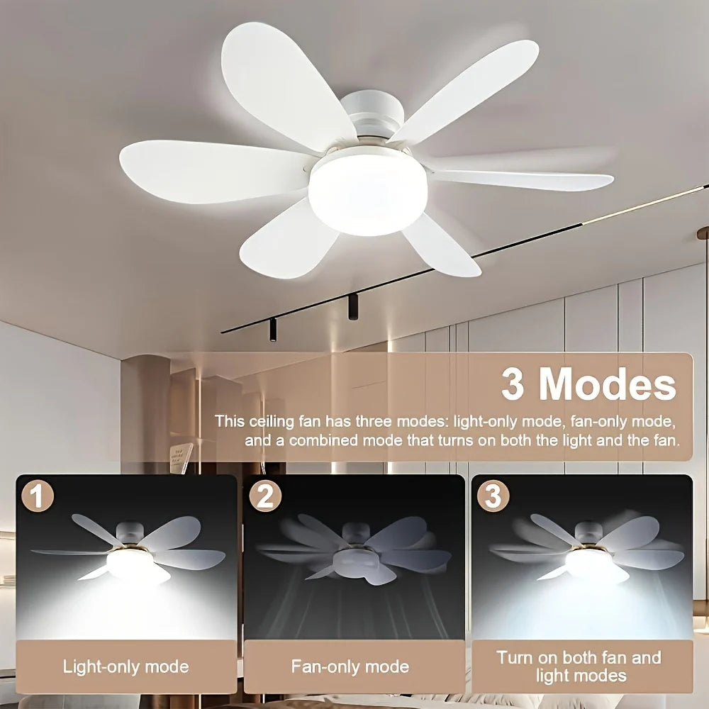 LED Ceiling Fan Light, E26/E27 Base with Remote Control, Timer, 6 Blades, 3 Speeds, Adjustable Brightness and Color Temperature