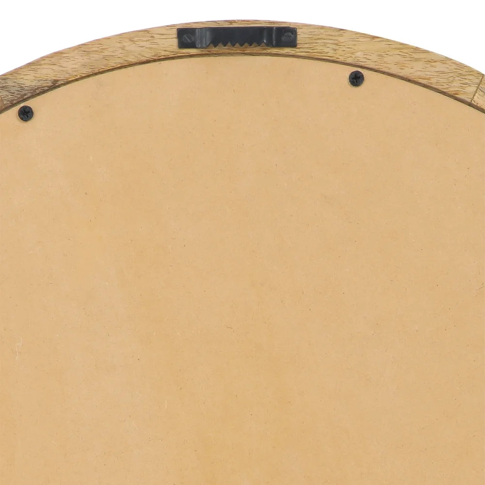 Round Mirror Mango Wood Frame Handcrafted Wall Accent Reflective Surface No Assembly