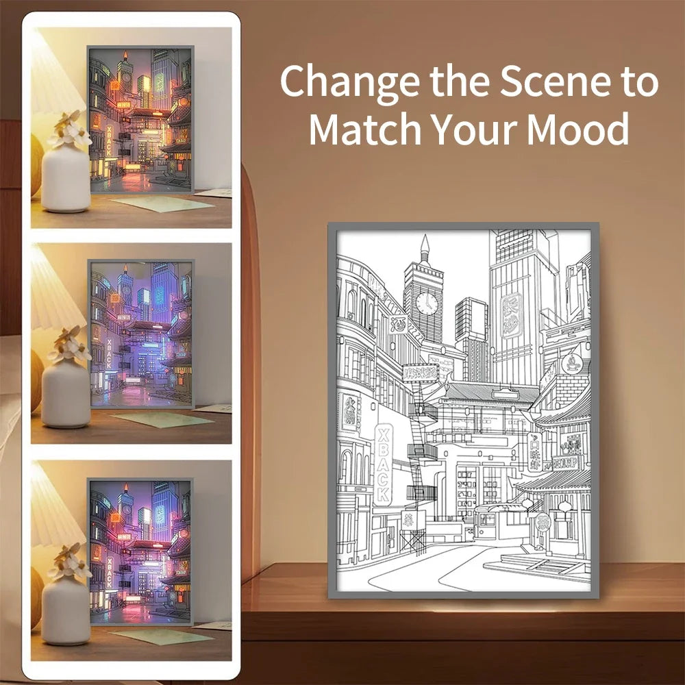 LED Beautiful City Night View Light Painting ,HD Picture Narrow Bezel USB City Night View Romantic Home Decors