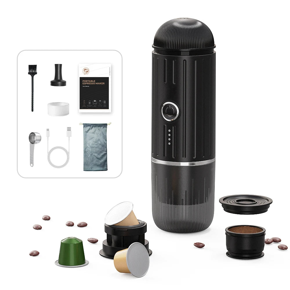 Portable 2 In1 Espresso Machine, Compatible Capsules and Ground Coffee