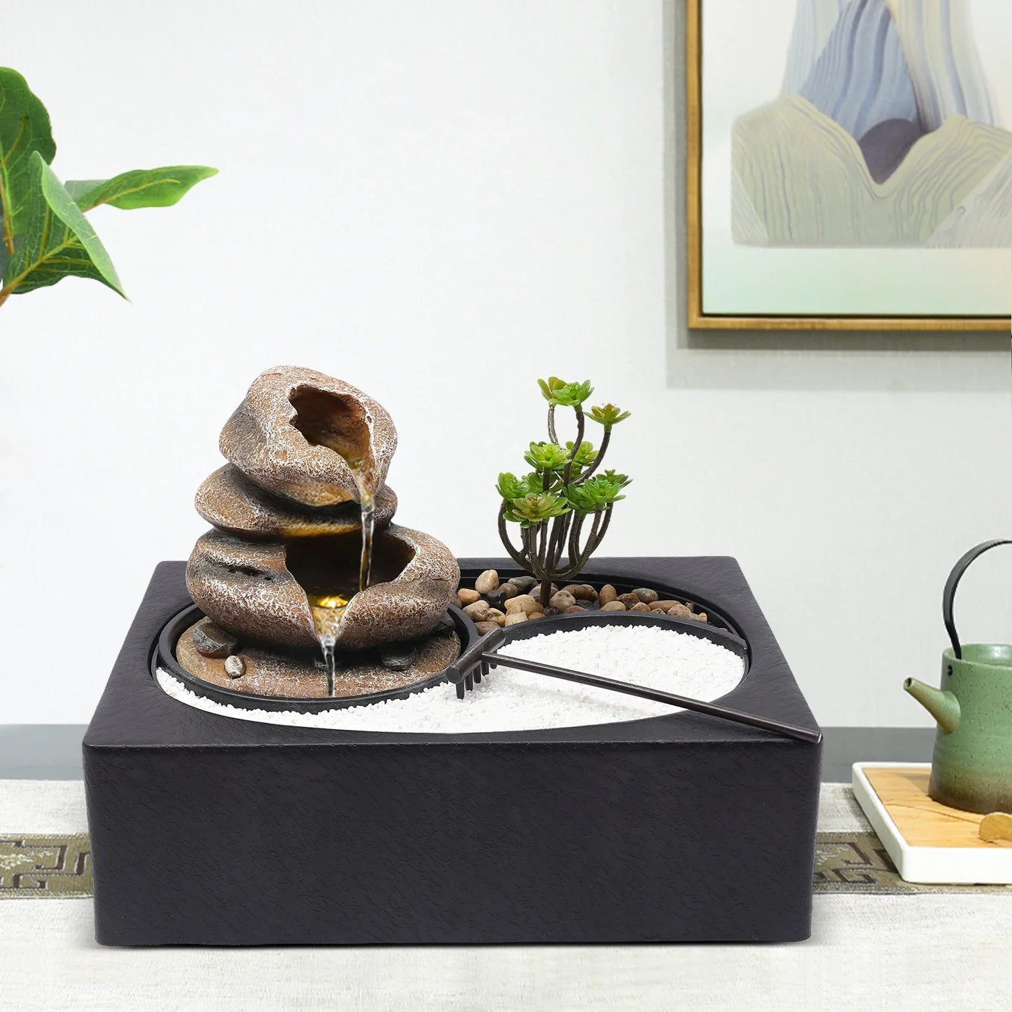 Water Fountain, Resin Tree Design, LED Light, Stable Base, Quiet Pump