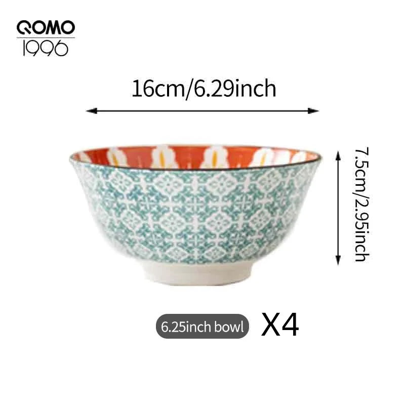4 Pieces Ceramic Bowl Set Multicolored 6.25 Inch Porcelain Set / Ceramic Bowls for Home Kitchen