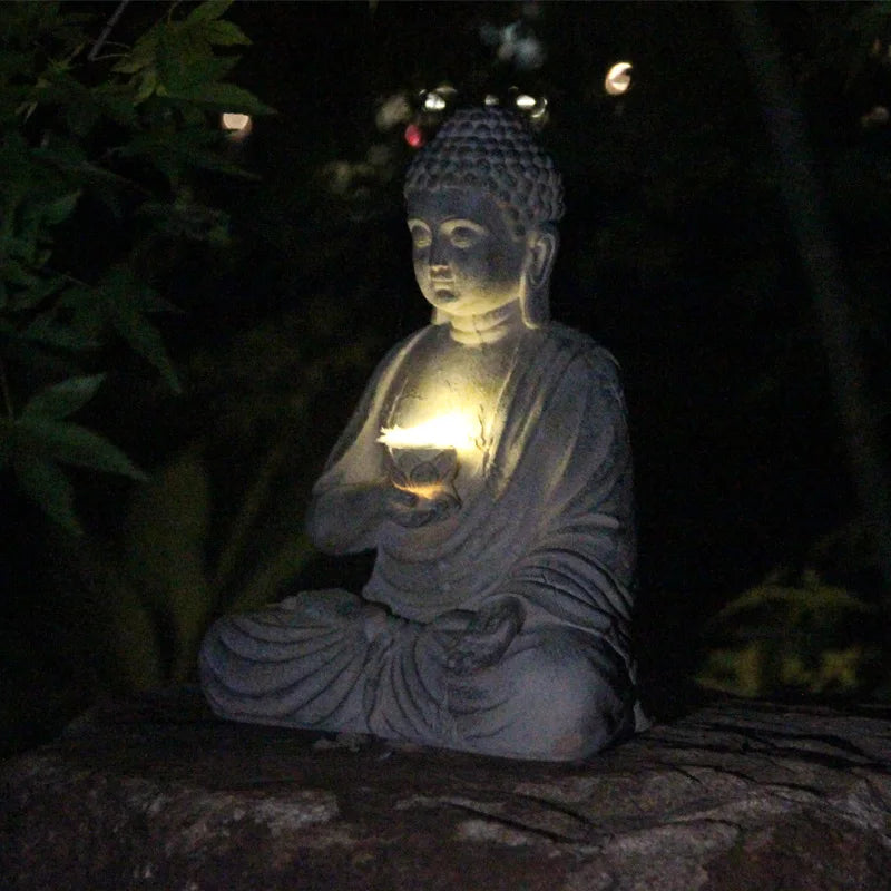 Solar Buddha Sculpture Light Zen Asian Garden Decor Outdoor Front Porch Patio Yard or Home