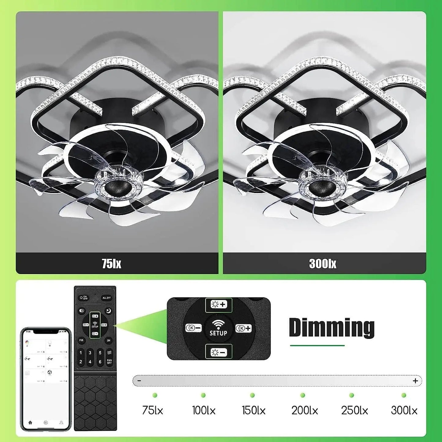 27" Ceiling Fans with Lights Remote Dimmable LED Lights 6 Speed Adjustable Fan
