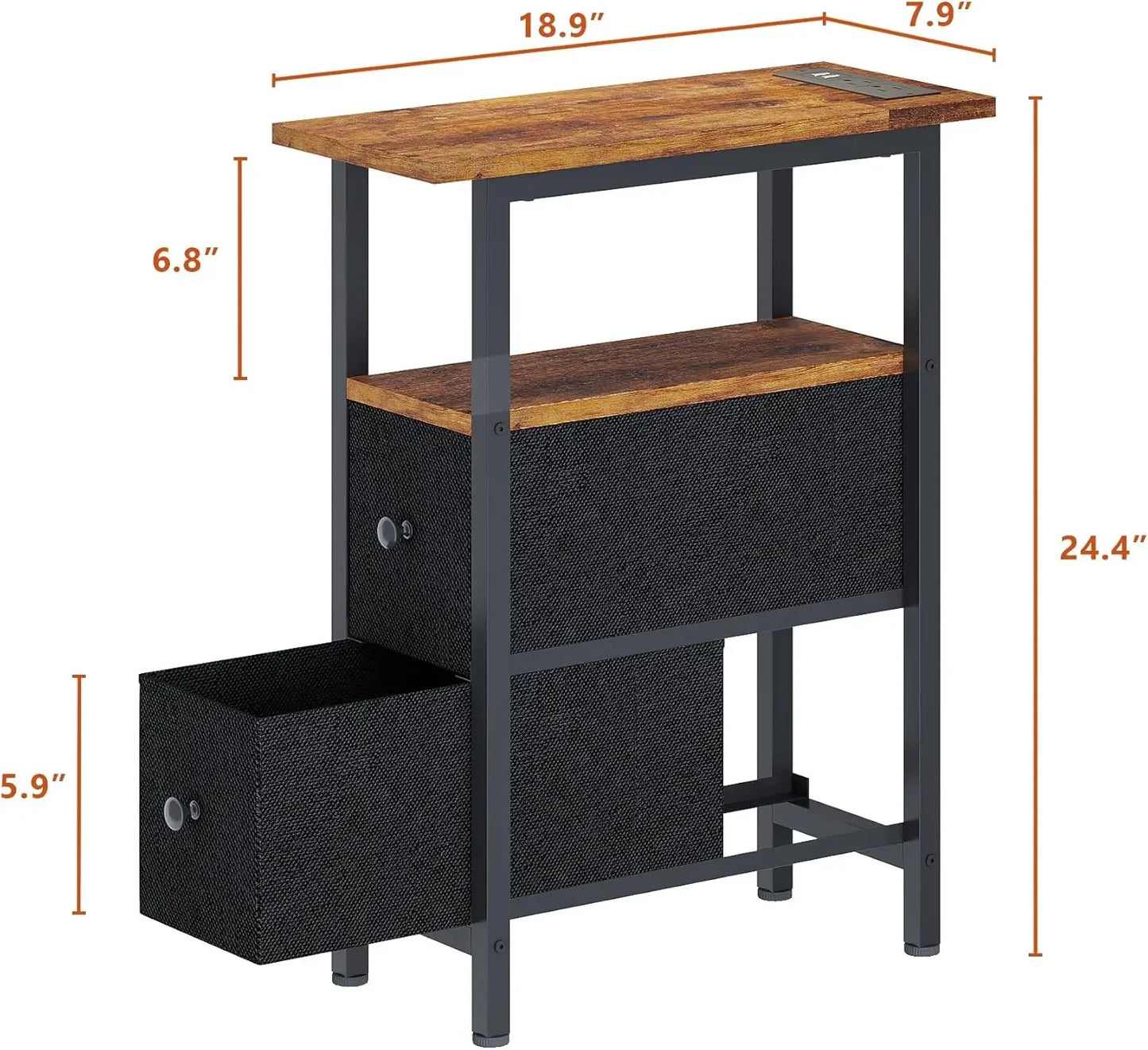 Side Table with 2 Fabric Drawers,, Slim Table for all Rooms