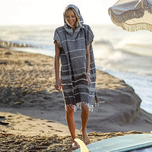 Turkish Wearable Beach Wear Sand proof Cotton Surf Poncho Hooded Wetsuit Quick Drying